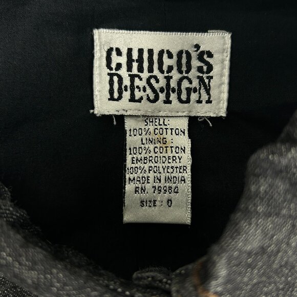 Chico's Black Denim Jacket XS 0 Embroidered Beaded Cropped Boho Western Vintage - Picture 14 of 16